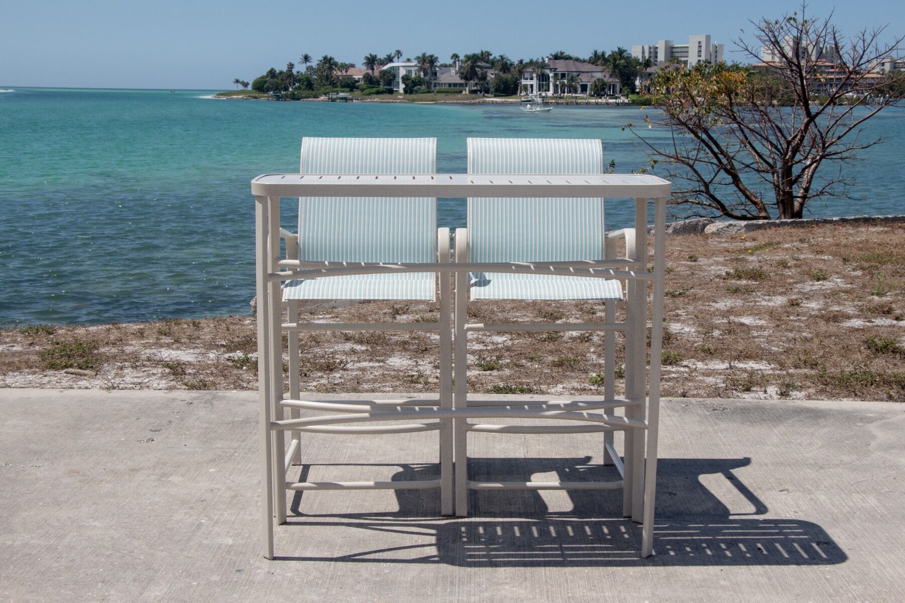 Bonaire Sling Barstool with Arms with Flat Aluminum Frame