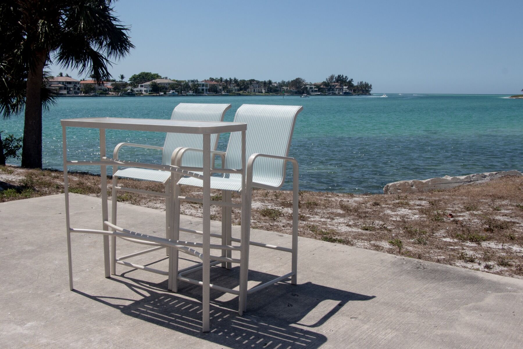 Bonaire Sling Barstool with Arms with Flat Aluminum Frame
