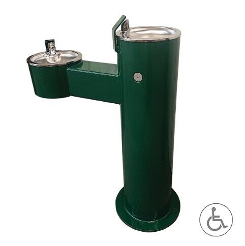 Barrier Free Round Metal Pedestal Dual Bubblers Drinking Fountain with Standard Valve System