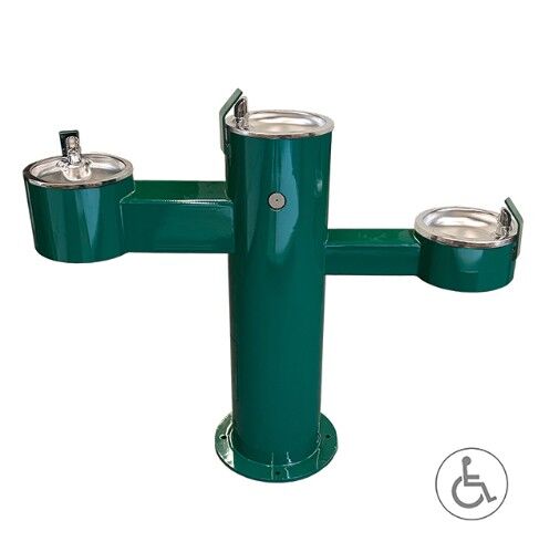 Barrier Free Round Metal Pedestal Triple Bubblers Drinking Fountain with Standard Valve System
