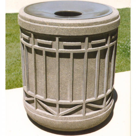 Colonial Series Round Concrete Trash Receptacle with Concave Spun Aluminum Pitch In Top