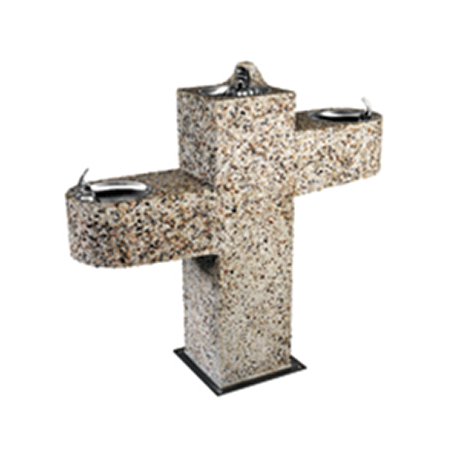 ADA Square Aggregate Pedestal Drinking Fountain with Triple Bubblers and Standard Valve System