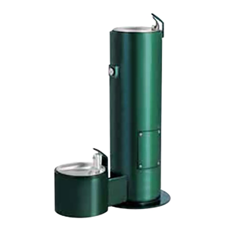Round Metal Pedestal Drinking Fountain with Pet Fountain - QS Available in Green Only