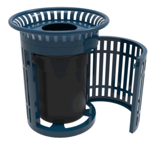 Rivendale Skyline Trash Receptacle with Flared Top, Side Opening, Steel Lid and Liner