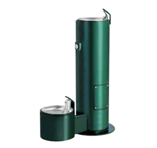 Round Metal Pedestal Drinking Fountain with Pet Fountain - QS Available in Green Only